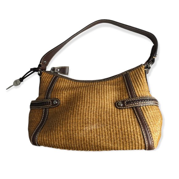 Vintage Fossil Woven Straw & Leather Handbag - Picture 1 of 12